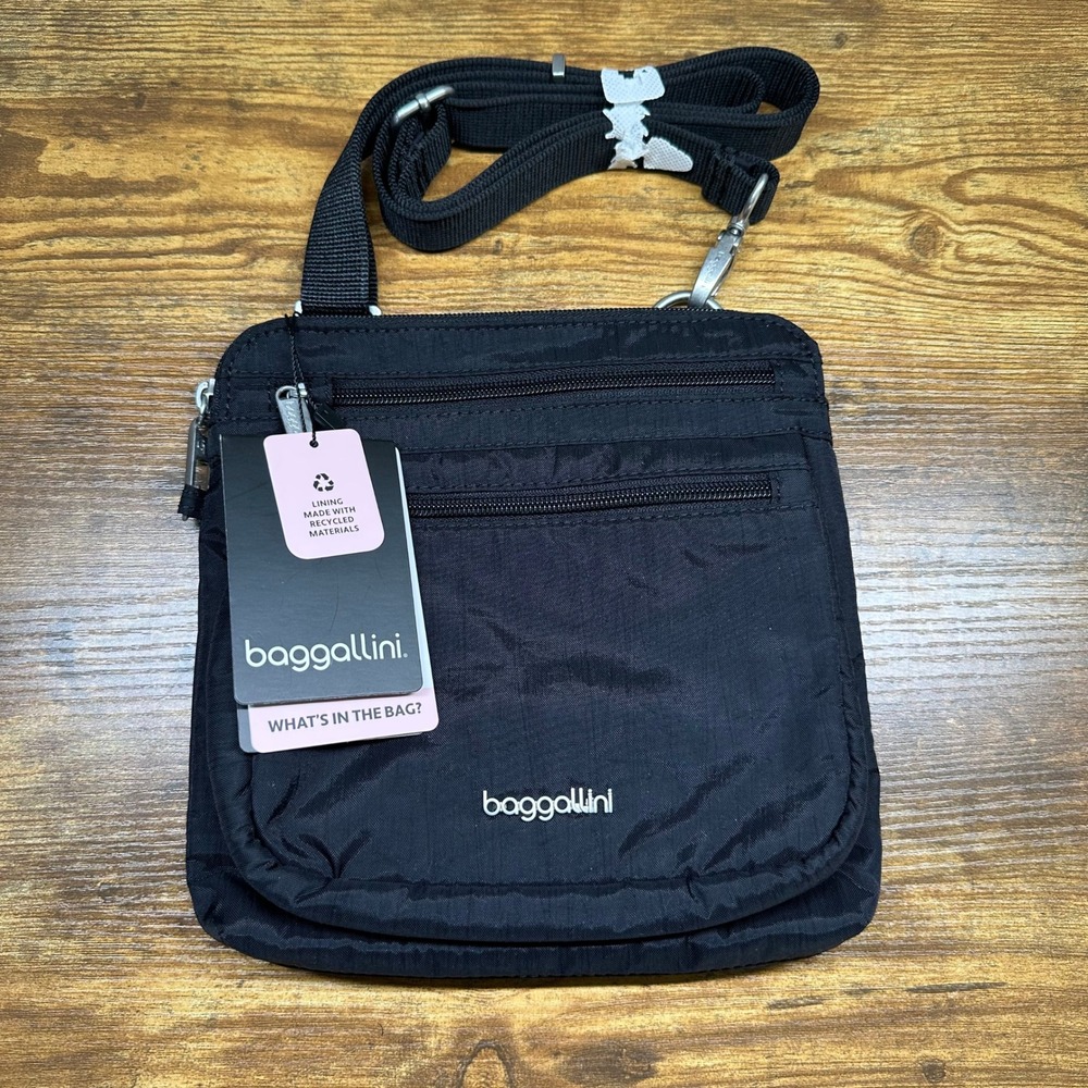 NEW Baggallini Securtex Anti-Theft Crossbody Bag Black RFID Locking Zip